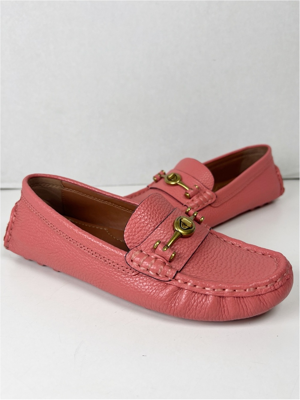 COACH Women’s Size 6B Bright Coral Pebbled Leather Crosby Driving Loafer